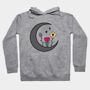 Crescent Moon Flower Magic, Witchy Floral Moon Phase Hoodie